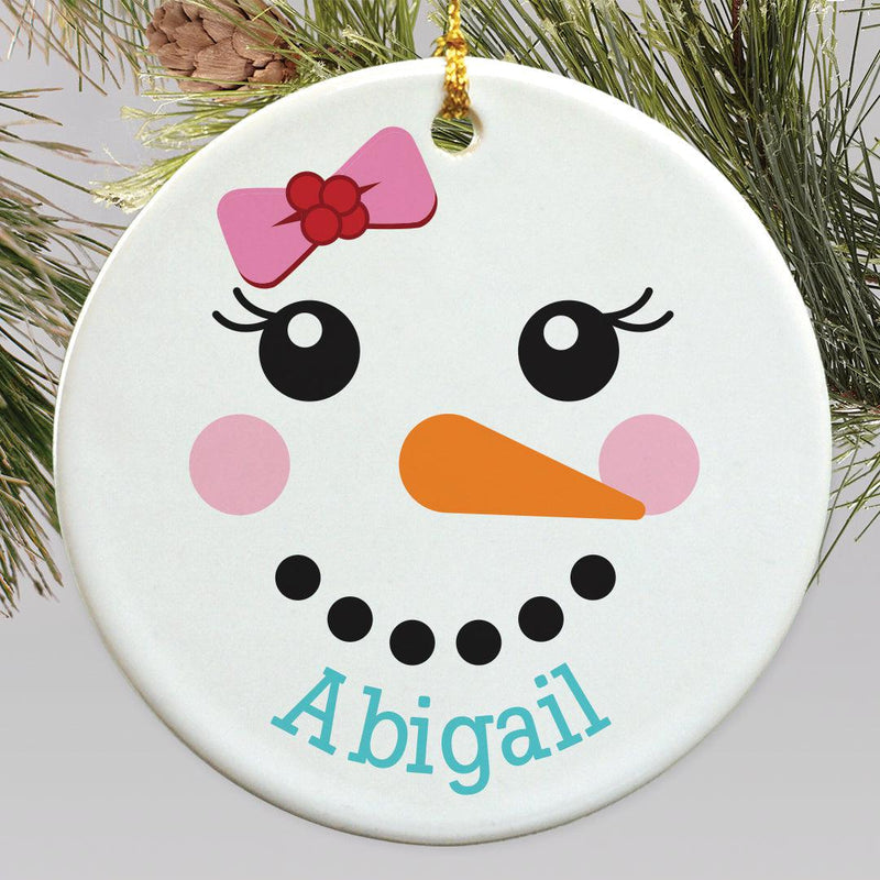 Personalized Berry Bow Snowman Large Ornament -