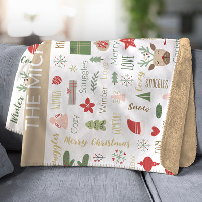 Personalized Large Soft Christmas Word Art Sherpa Lined Throw Blanket -