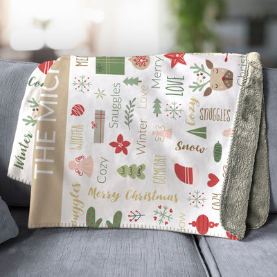 Personalized Large Soft Christmas Word Art Sherpa Lined Throw Blanket -