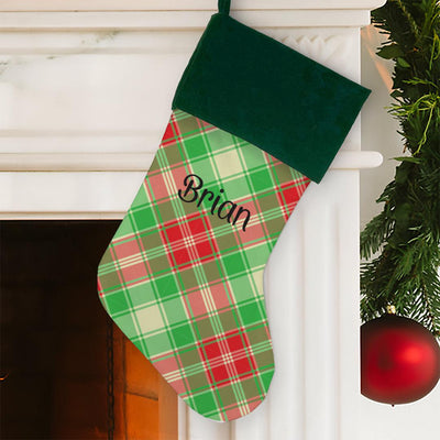 Personalized Plaid Christmas Stocking - Green Cuff
