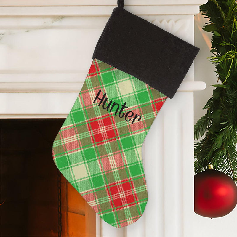 Personalized Plaid Christmas Stocking - Grey Cuff