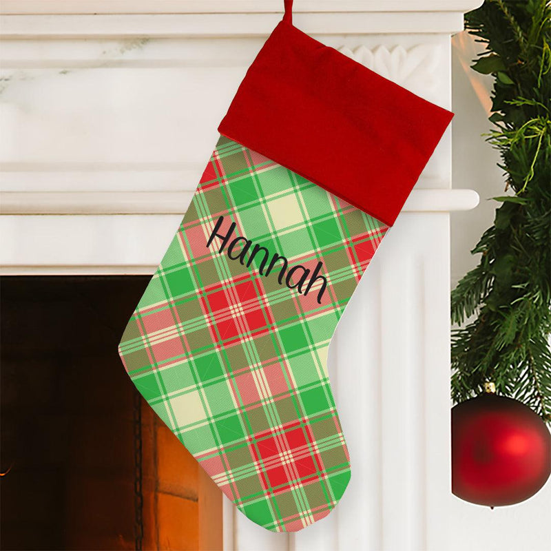 Personalized Plaid Christmas Stocking - Red Cuff