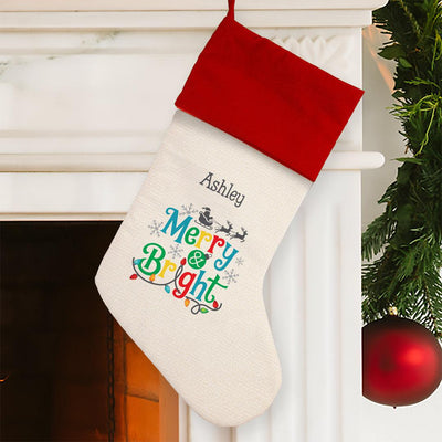 Personalized Merry and Bright Red Cuff Stocking -