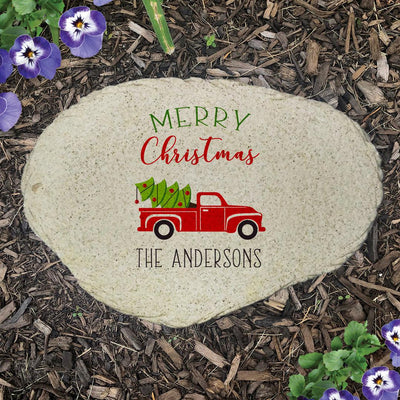 Personalized Red Truck Christmas Flat Garden Stone -