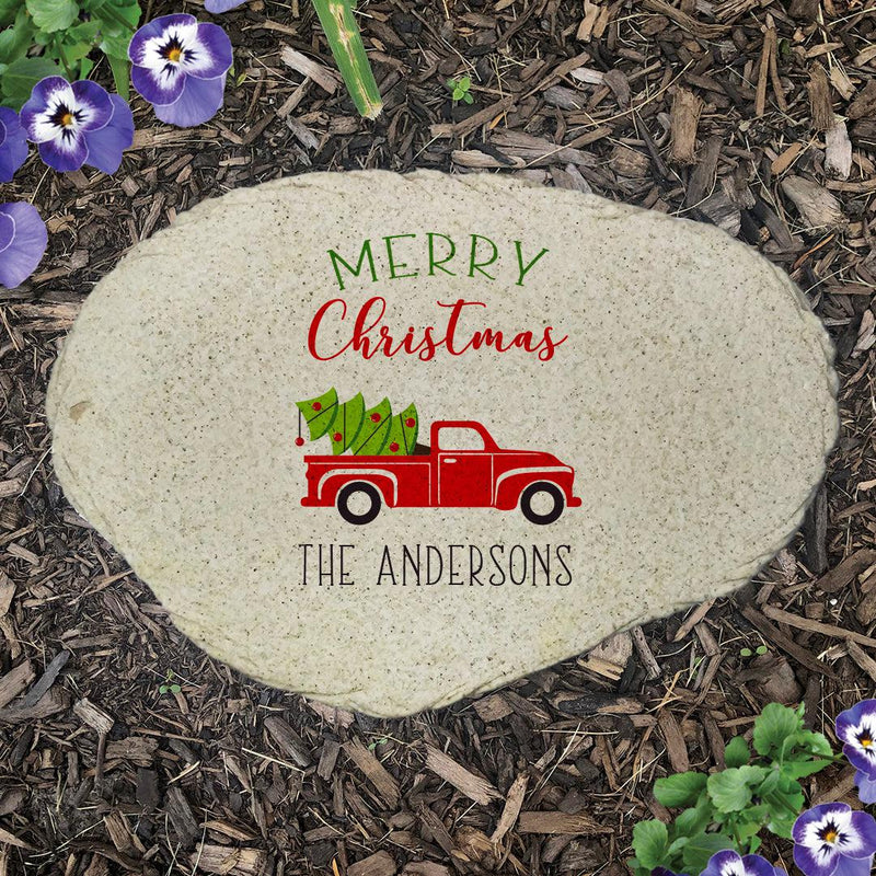 Personalized Red Truck Christmas Flat Garden Stone -