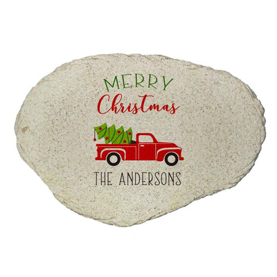 Personalized Red Truck Christmas Flat Garden Stone -