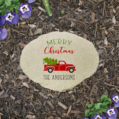 Personalized Red Truck Christmas Small Garden Stone -