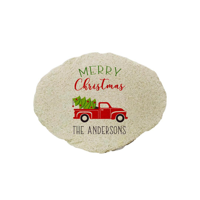 Personalized Red Truck Christmas Small Garden Stone -