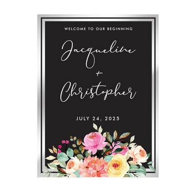 Personalized Bright Florals on Black Acrylic-Sign -