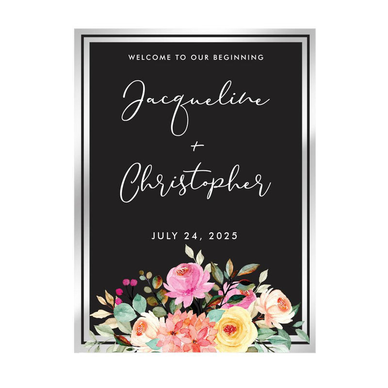 Personalized Bright Florals on Black Acrylic-Sign -