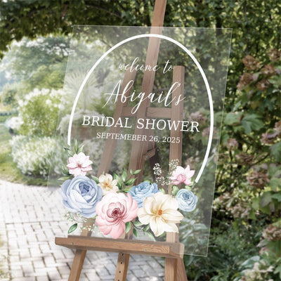 Personalized Pink, Blue, and White Bouquet Acrylic Sign -