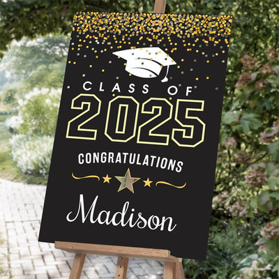 Personalized Graduation Black and Gold Glitter Acrylic Sign -