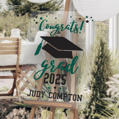 Personalized Graduation Dark Green Multi-colored Tassel and stars Acrylic-Sign - 24 x 36