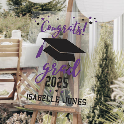 Personalized Graduation Dark Purple Multi-colored Tassel and stars Acrylic-Sign -