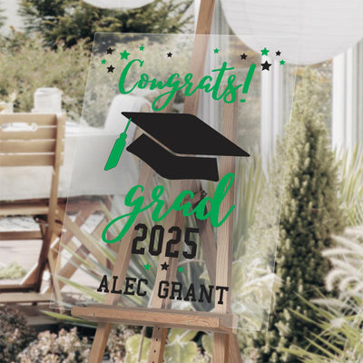 Personalized Graduation Green Multi-colored Tassel and stars Acrylic-Sign - 18 x 24