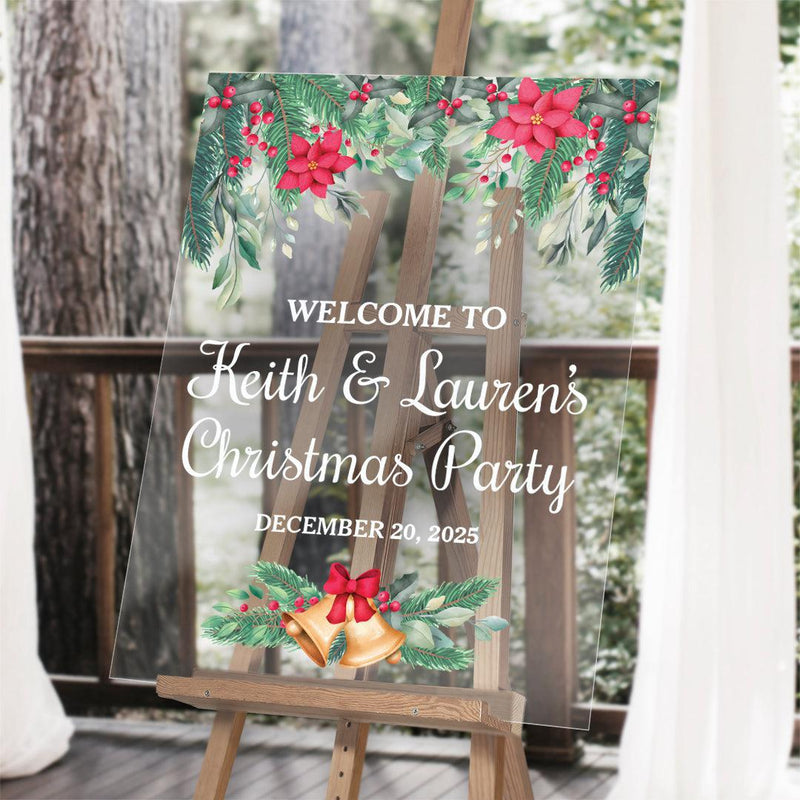 Personalized Holly and Poinsettias with Bell Acrylic-Sign -