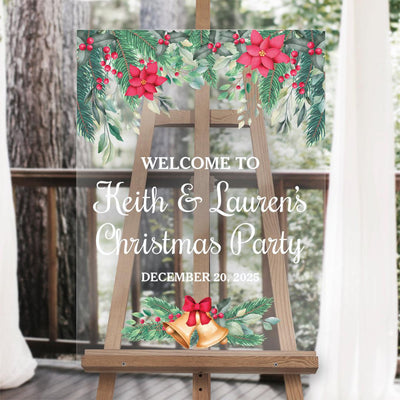 Personalized Holly and Poinsettias with Bell Acrylic-Sign - 18 x 24