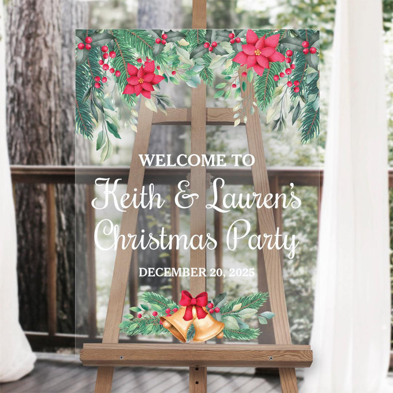 Personalized Holly and Poinsettias with Bell Acrylic-Sign - 18 x 24