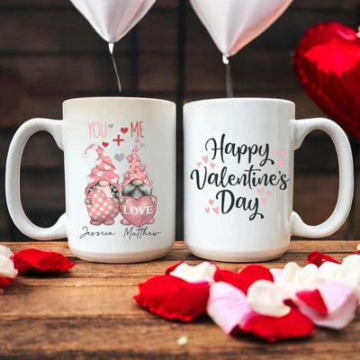 Personalized You + Me Gnomes Valentines Day Coffee Mug -