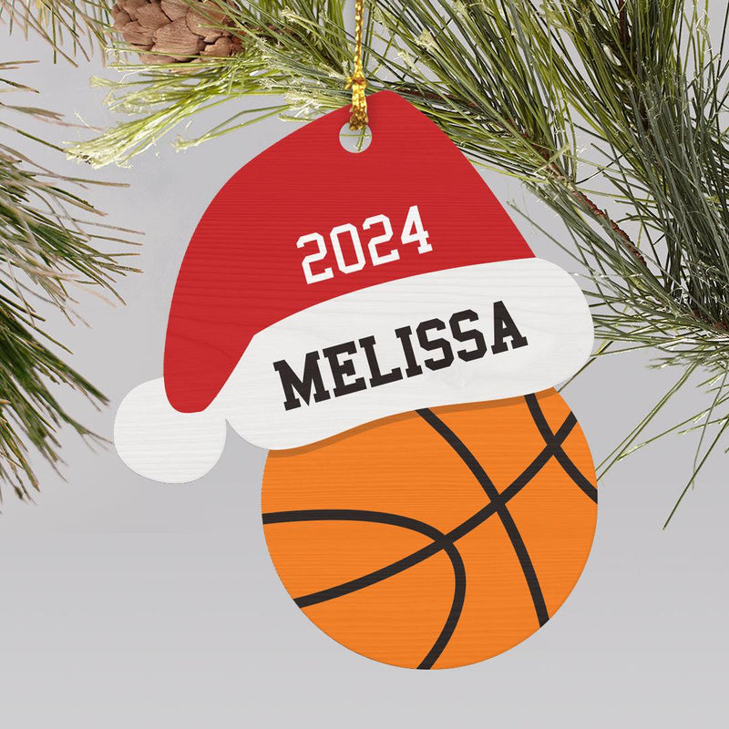 Personalized Santa Hat Wood Ornament - Basketball - Gifts For You Now