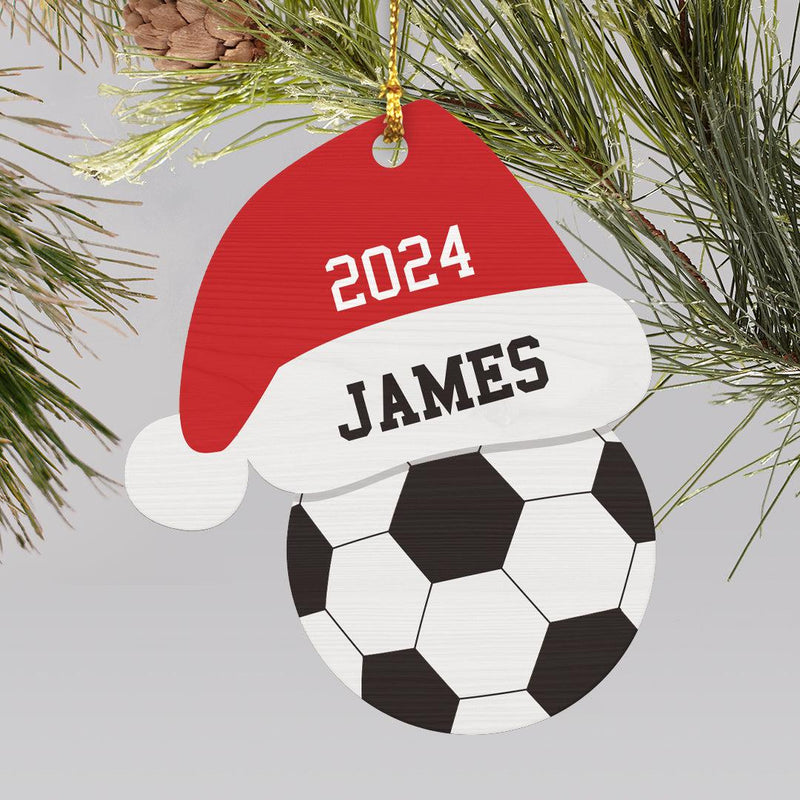 Personalized Santa Hat Wood Ornament - Soccer - Gifts For You Now