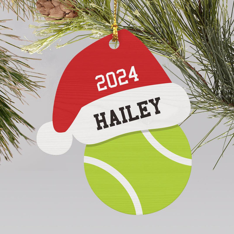Personalized Santa Hat Wood Ornament - Tennis - Gifts For You Now