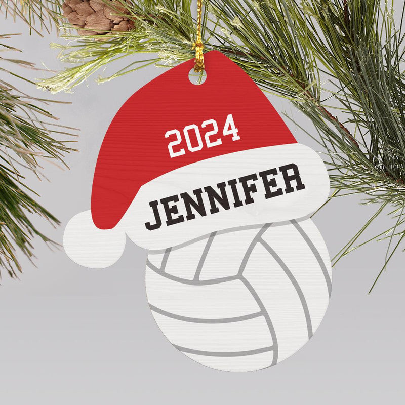 Personalized Santa Hat Wood Ornament - Volleyball - Gifts For You Now