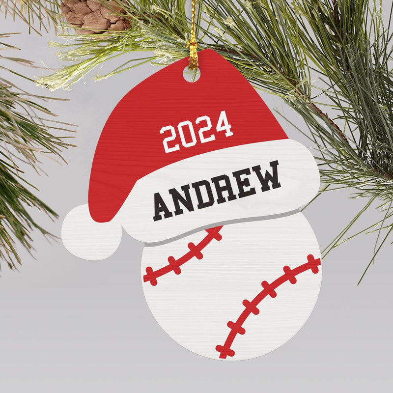 Personalized Santa Hat Wood Ornament - Baseball - Gifts For You Now