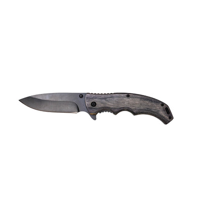 Personalized Black Blade Grey Wood Handle Knife -