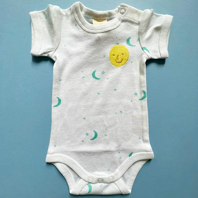 Moon and Stars Organic Cotton Baby Bodysuit - Green / 0-3 M