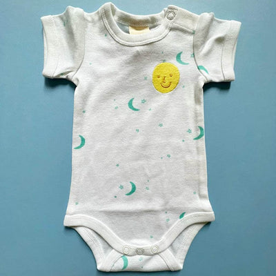 Moon and Stars Organic Cotton Baby Bodysuit - 0-3 M / Green - Estella