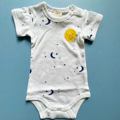 Moon and Stars Organic Cotton Baby Bodysuit - Navy / 0-3 M