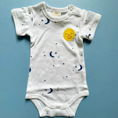 Moon and Stars Organic Cotton Baby Bodysuit - 0-3 M / Navy - Estella