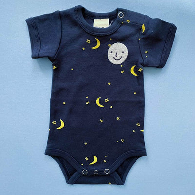 Moon and Stars Organic Cotton Baby Bodysuit - 0-3 M / Yellow - Estella