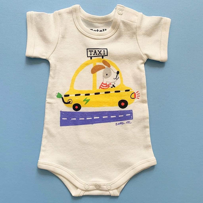 Organic Baby One-Piece - Taxi - White / 0-3 M