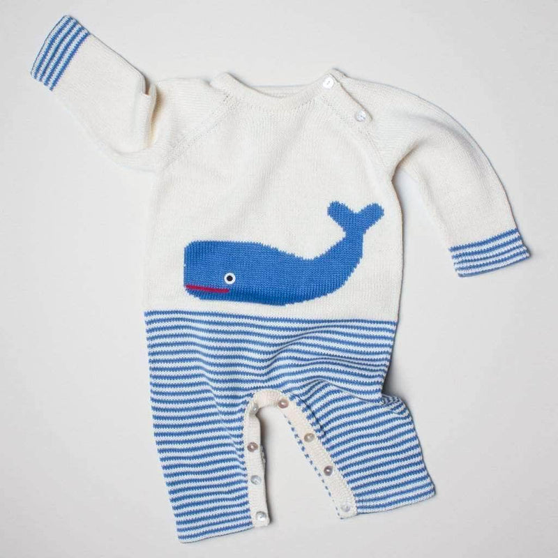 Baby Gift Set - Handmade Whale Long Romper, Heart Lovey, Sea Rattles and Whale Book -
