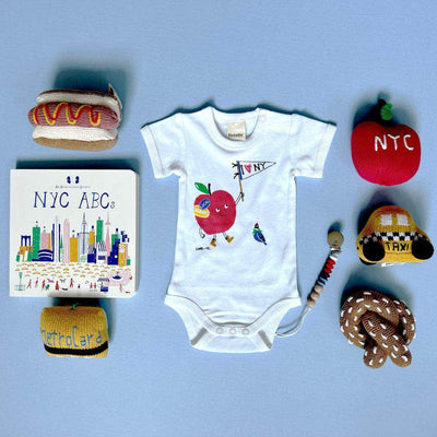 "I Love NY" Baby Gift Set-Rattles, Onesie, Pacifier Clip, and Baby Book -  - Estella