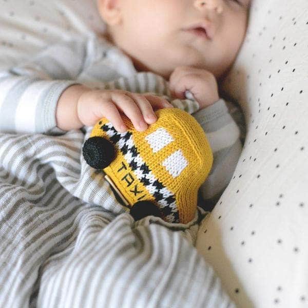 New York City Baby Gift Set - Organic Newborn Toy Rattles | Taxi, Metro Card, hot dog & Apple -