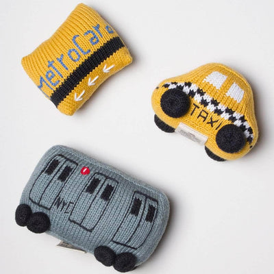 New York City Baby Gift Set - Organic Newborn Toy Rattles | Taxi, Metro Card, & Subway Train -