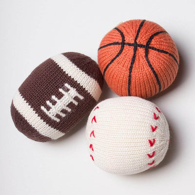 Organic Baby Ball Toy Set | Newborn Rattles - Football, Baseball & Basketball -