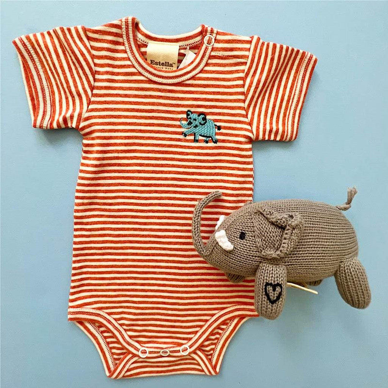 Organic Baby Gift Set, Animal Onesie and Rattle - 0-3 M / Elephant