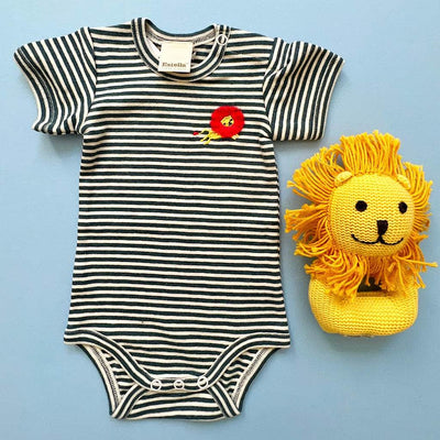 Organic Baby Gift Set, Animal Onesie and Rattle - 0-3 M / Lion