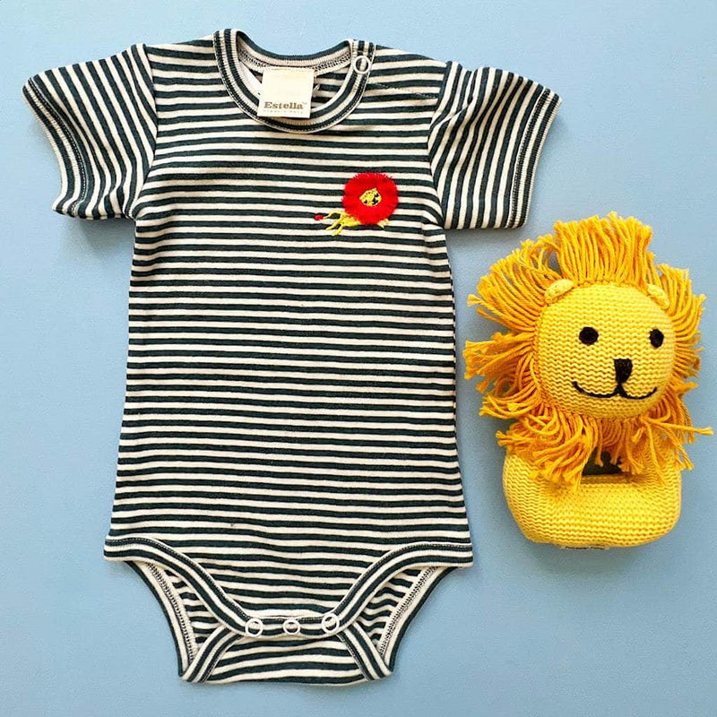 Organic Baby Gift Set, Animal Onesie and Rattle - 0-3 M / Lion
