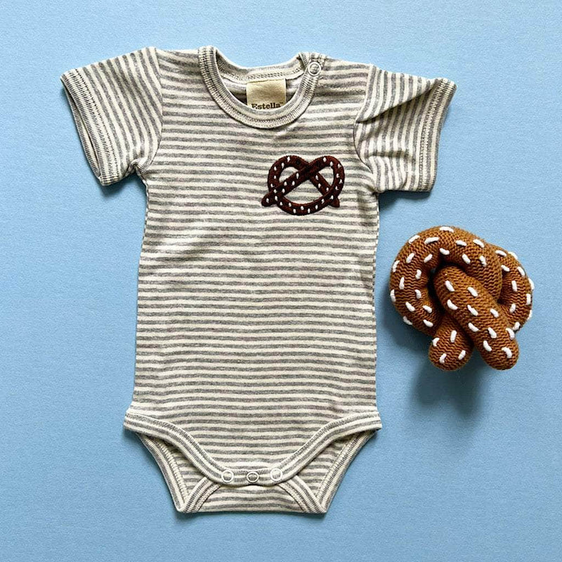 Organic Baby Gift Set, Food Onesie & Rattle - Happy Pretzel / 0-3 M
