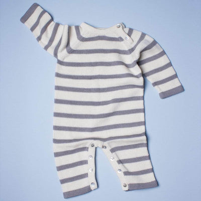 Organic Baby Gift Set - Handmade Newborn Long Romper, Hat & Rattle Toy | Elephant -