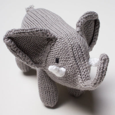 Organic Baby Gift Set - Handmade Newborn Long Romper, Hat & Rattle Toy | Elephant -