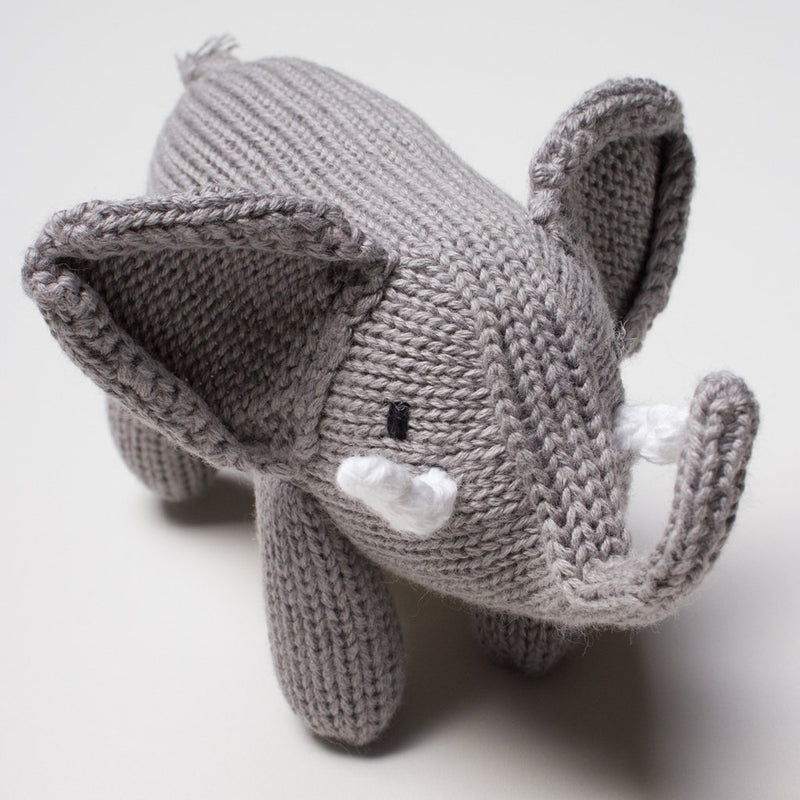 Organic Baby Gift Set - Handmade Newborn Long Romper, Hat & Rattle Toy | Elephant -