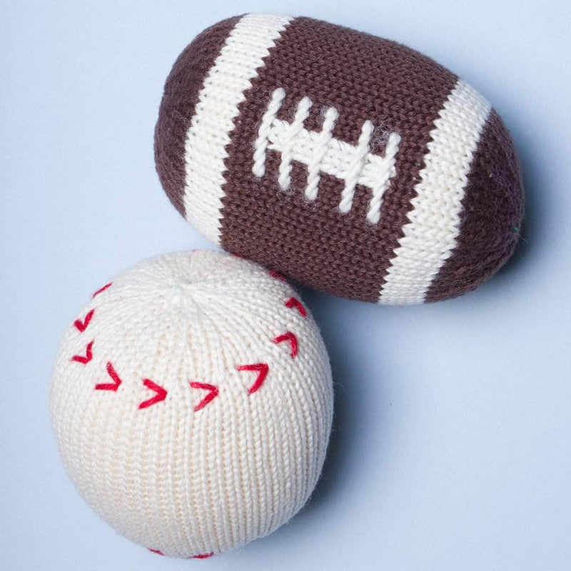 Organic Baby Gift Set - Handmade Newborn Rattles | Football & Baseball -