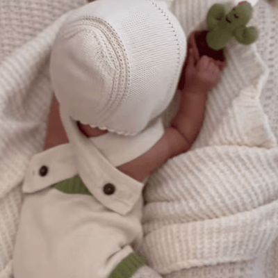 Organic Baby Gift Set - Handmade Newborn Romper, Bonnet & Rattle Toy | Cactus -