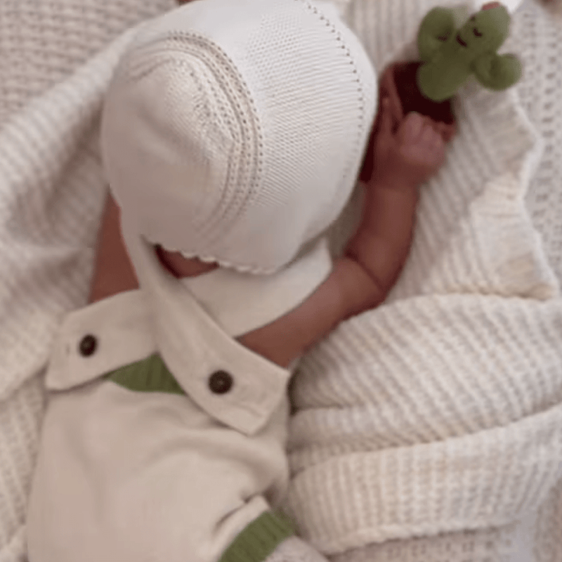 Organic Baby Gift Set - Handmade Newborn Romper, Bonnet & Rattle Toy | Cactus -